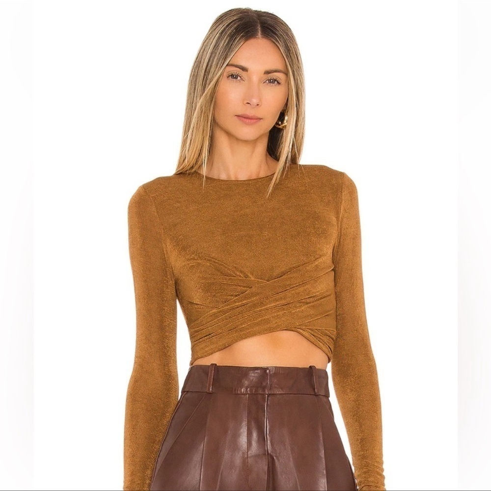 House of Harlow Bronze Crop Top Twisted Long Sleeve Small